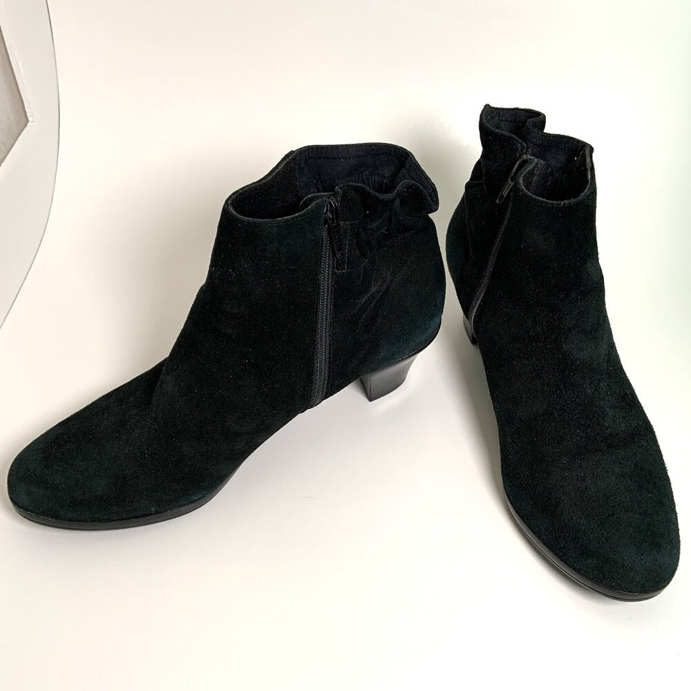 MUNRO 'Alfie' Black Suede Scrunch Heel Comfort Bootie 8.5 M